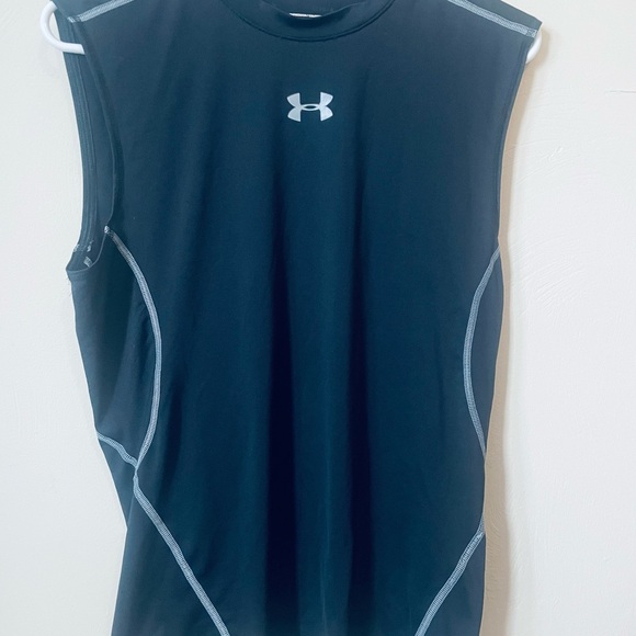 Under Armour Black Compression Top with White Trim - Picture 1 of 3